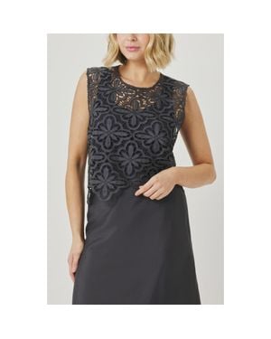 Splendid Pia Pinwheel Eyelet Shell - Gray