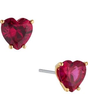 Nadri Modern Love Heart Stud Earrings - Red