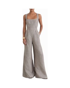 Reiss Flora Square Neck Wide Leg Linen Jumpsuit - Gray