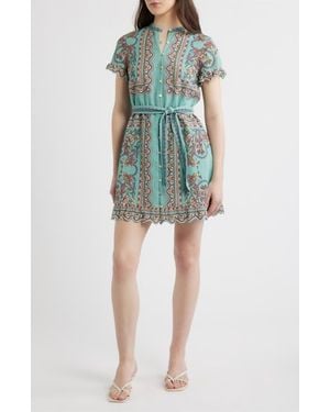 Cleobella Marni Scarf Print Cotton & Linen Mini Shirtdress - Green