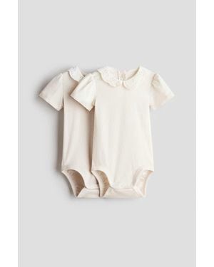H&M 2-Pack Embroidery-Detail Bodysuits - Natural