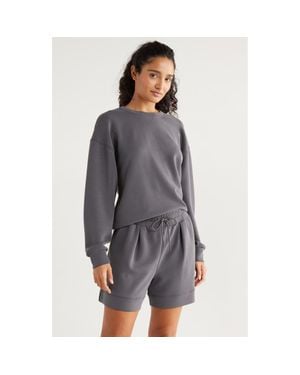 Zella Ultrasoft Boxy Knit Crew Sweatshirt - Gray