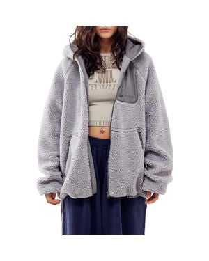 iets frans... Borg High Pile Fleece Hooded Jacket - Gray