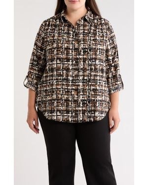 Anne Klein Print Roll Tab Top - Black