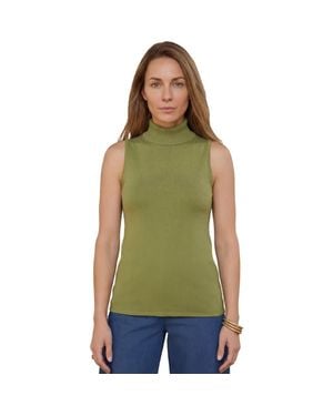 Jessica London Carefree Cashmere Sleeveless Turtleneck Shell - Green