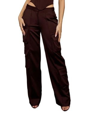 House Of Cb Daria Seamed Satin Cargo Pants - Black