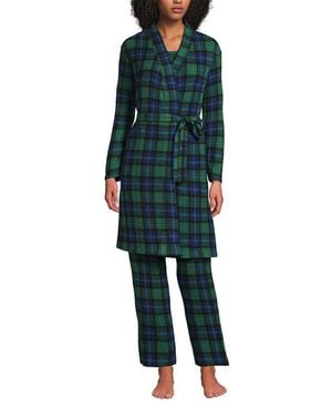 Lands' End Brushed Cozy Waffle Jersey 3 Piece Pajama Set - Green
