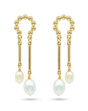 LA MENO Freshwater Pearl Linear Drop Earrings - Metallic