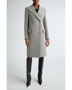 St. John Double Breasted Wool Blend Tweed Coat - Gray