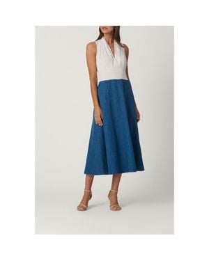 Shoshanna Crinkle Chiffon Denim Combo Bentley Dress - Blue