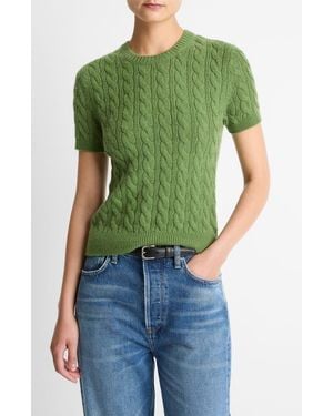 Vince Cable-Knit Wool & Cashmere-Blend Short-Sleeve Sweater - Green