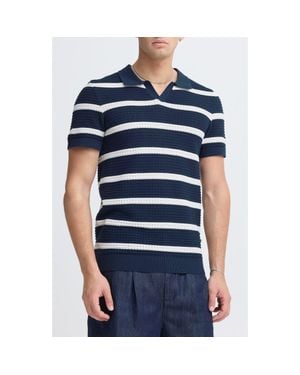 Casual Friday Stripe Cotton Polo - Blue