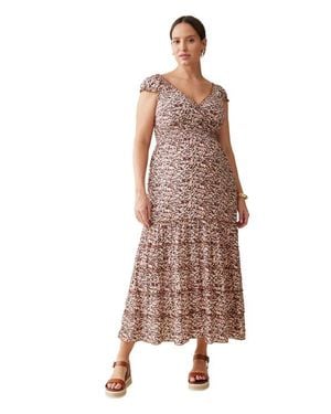 Ingrid & Isabel The Daydream Maternity Midi Cap Sleeve Dress - Brown
