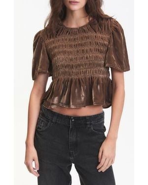 DELUC Forrest Velvet Peplum Top - Brown