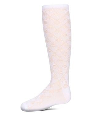 Memoi Open Work Heart Knee High Socks - Pink