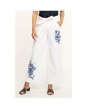 Cinq À Sept Mylah Floral Appliqué Wide Leg Pants - Blue