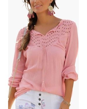 Lascana Boho Eyelet Blouse - Pink