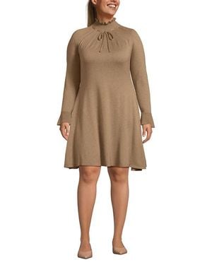 Lands' End Fine Gauge Cotton Fit And Flare Sweater Dress - Natural