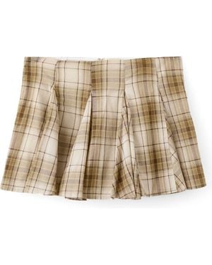 Mango Pleated Check Miniskirt - Natural