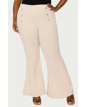 L I V D Button High Waist Flare Pants - Natural