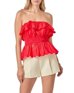 English Factory Embroidered Ruffle Strapless Top
