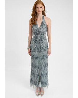 Beauut Embellished Sequin Beaded Maxi Dress With Knot Design - Blue