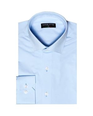 MASUTTO Lior 8 Way Stretch Knit Solid Button-Up Long Sleeve Shirt - Blue