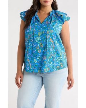 Sugarlips Floral Ruffle Cap Sleeve Top - Blue