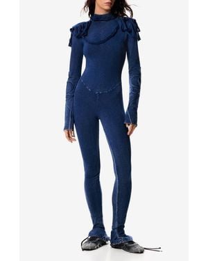 Desigual Texture Mock Neck Long Sleeve Jumpsuit - Blue