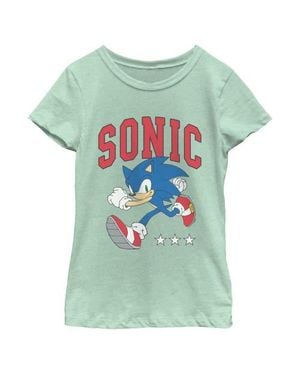 Sonic The Hedgehog Girl's Three Stars Running Graphic T-Shirt - Green