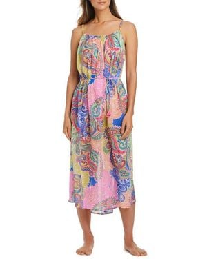 Rod Beattie Paisley Print Off The Shoulder Cover-Up Dress - Red