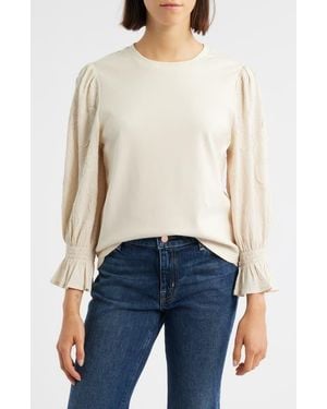 Wit & Wisdom Mixed Media Smocked Sleeve Top - Blue