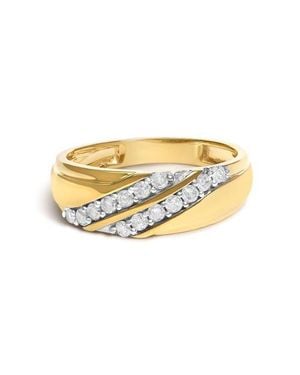 Haus of Brilliance 14K Plated Sterling 3/8 Cttw Diamond Crossover Band Ring - Metallic