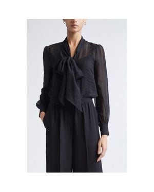 St. John Shadow Stripe Crinkle Georgette Shirt - Black