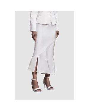 Coast Satin Side-Split Fitted Midi Skirt - White