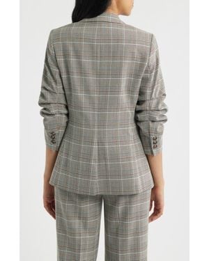 Anne Klein Windowpane Plaid Scrunch Sleeve Jacket - Gray
