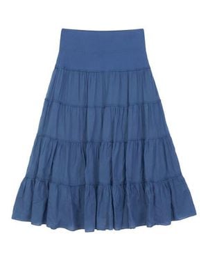 Red Myth Tiered Gauze Rib Elastic Waistband Midi Skirt - Blue