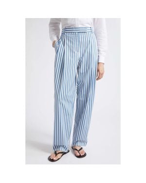 Partow Varick Stripe Cotton Straight Leg Pants - Blue
