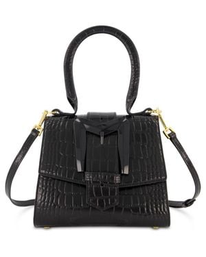 Mac Duggal Crocodile Leather Buckle Detail Mini Handbag - Black