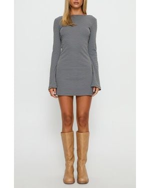 Princess Polly Bryanna Stripe Stretch Cotton Knit Minidress - Gray
