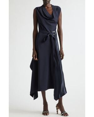 Ferragamo Asymmetric Cady & Satin Maxi Dress - Blue