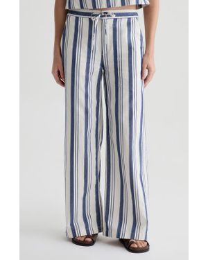 AG Jeans Carolyn Stripe Wide Leg Cotton & Linen Drawstring Pants - Blue
