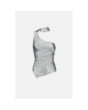 Saemdi One-Shoulder Scarf Top - Gray