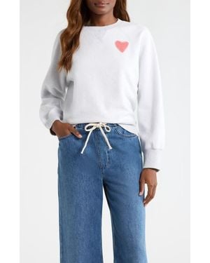 Marine Layer Cloud 9 Heart Appliqué Reversible Fleece Sweatshirt - White