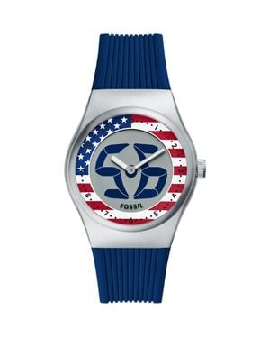Fossil World Flags Big Tic Anadigi Silicone Strap Watch, 40Mm - Blue