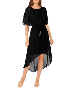 Chaus Flutter Sleeve Chiffon High-Low Dress - Black