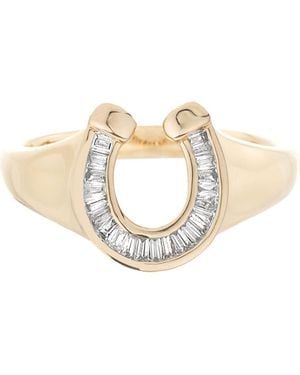 Adina Reyter Baguette Diamond Horseshoe Signet Ring - Metallic