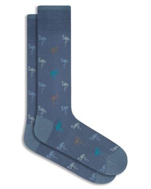 Bugatchi Flamingo Pattern Mercerized Cotton Blend Dress Socks - Blue
