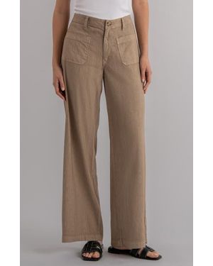 Kut From The Kloth Meg Patch Pocket High Waist Wide Leg Linen Blend Pants - Brown