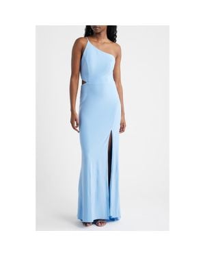 Jump Apparel One-Shoulder Side Cutout Gown - Blue